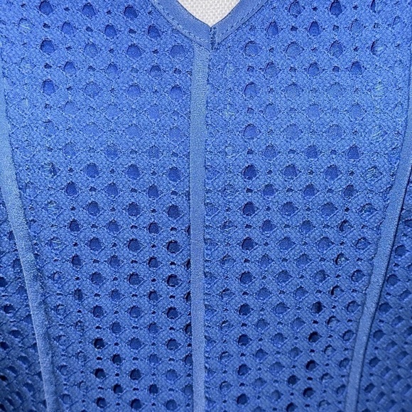 Ann Taylor Blue Eyelet Pleated Fit & Flare Midi Dress Size 10P - EUC - Picture 4 of 6